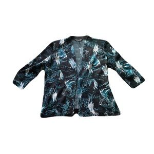 Ming Wang Women’s Size XL Black Turquoise  Abstract Print Knit Blazer Jacket